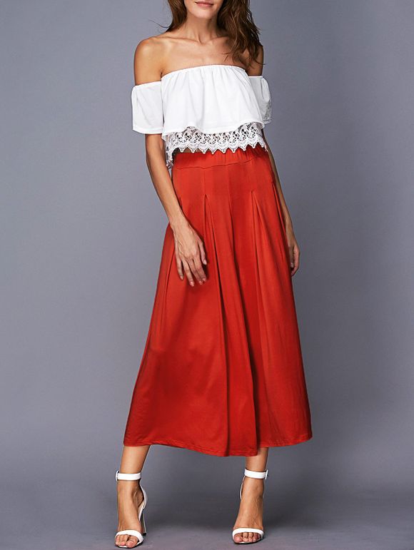 Chic Off The Shoulder Crop Top + Furcal Pantalon large Femmes Twinset  's - Rouge L