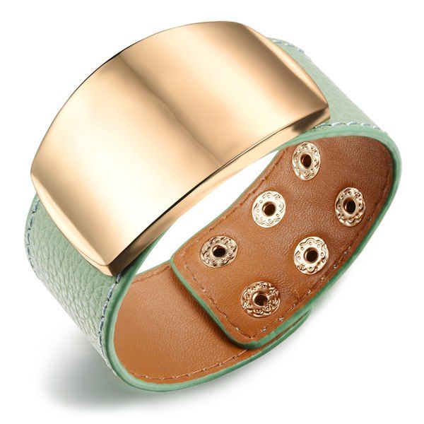 

Metal Decorated Adjustable Faux Leather Bracelet, Green
