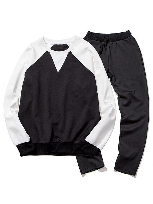 

Round Neck Color Block Spliced Plus Size Long Sleeve Men's Sport Suit ( Sweatshirt + Pants, Black