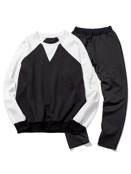 Round Neck Color Block Spliced ​​Plus Size Long Sleeve Men 's  Sport Suit (Sweatshirt + pantalon) - Noir 5XL