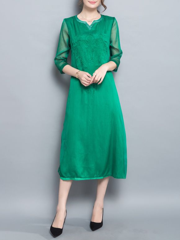 Style rétro Pure Color Circuler Dress - Vert XL