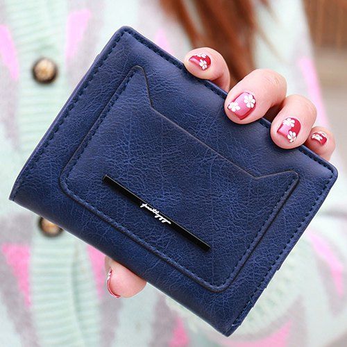 Simple Magnetic Closure and PU Leather Design Women's Wallet - Bleu profond 