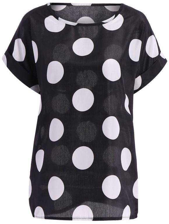 Femmes Casual Summer  's Plus Size Scoop Neck Polka Dot Motif manches courtes Blouse - Noir 2XL