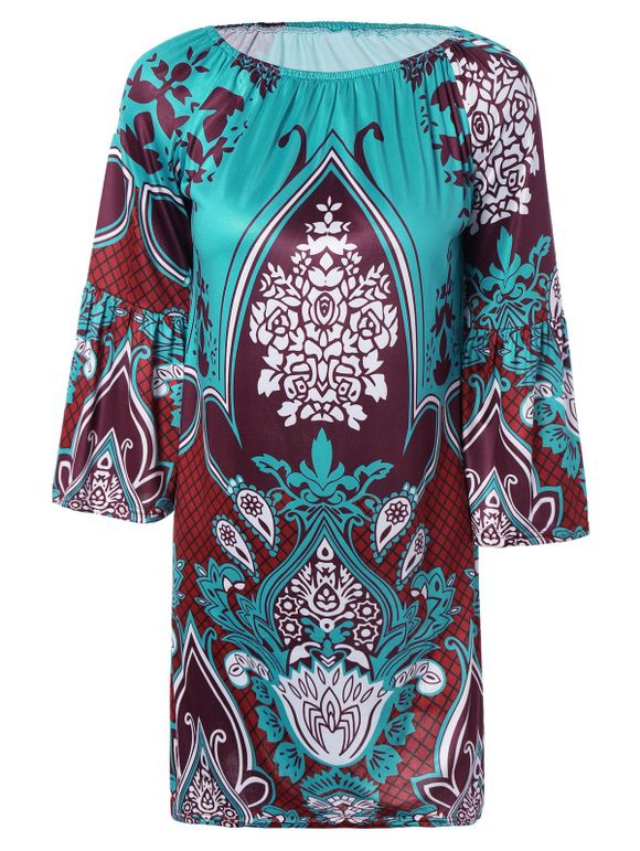 Ethnique Paisley Print lâche Dress Fitting - multicolore M