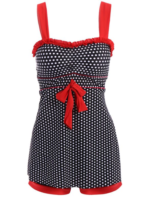 Polka Dot Print Dress and Boxers Combinaison de bain - Noir 3XL