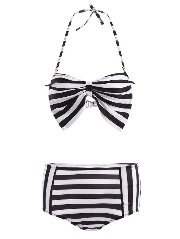 Les femmes à la mode d  'Striped bowknot High Rise Bikini - Blanc et Noir M