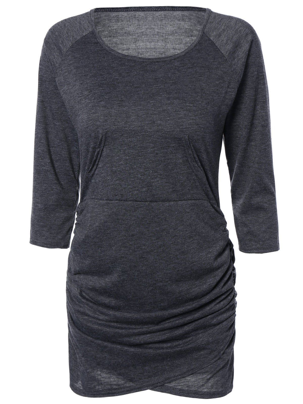 

Chic Pure Color Ruched Bodycon Dress For Women, Deep gray
