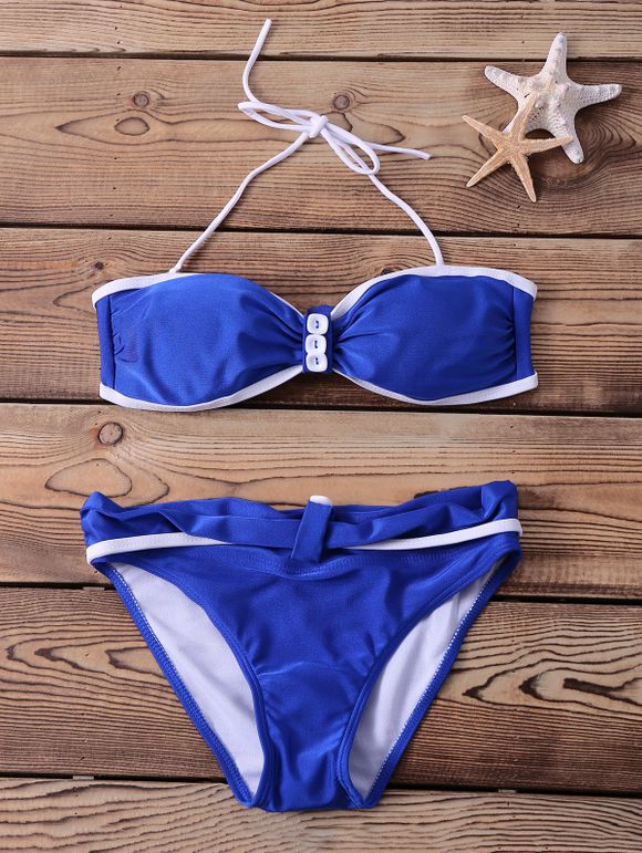 Bouton Sexy Agrémentée Bikini Set Bustier femmes - Bleu S