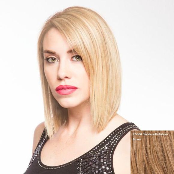Women 's  Non Transformé Side Lisse Court Parting Lace Front perruque de cheveux humains - 27/30 Blonde avec Puce 