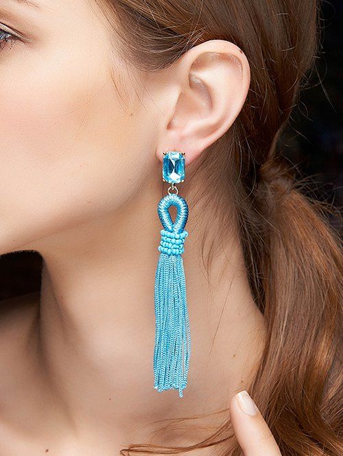 Style strass Tasseled Boucles d'oreilles - Bleu 