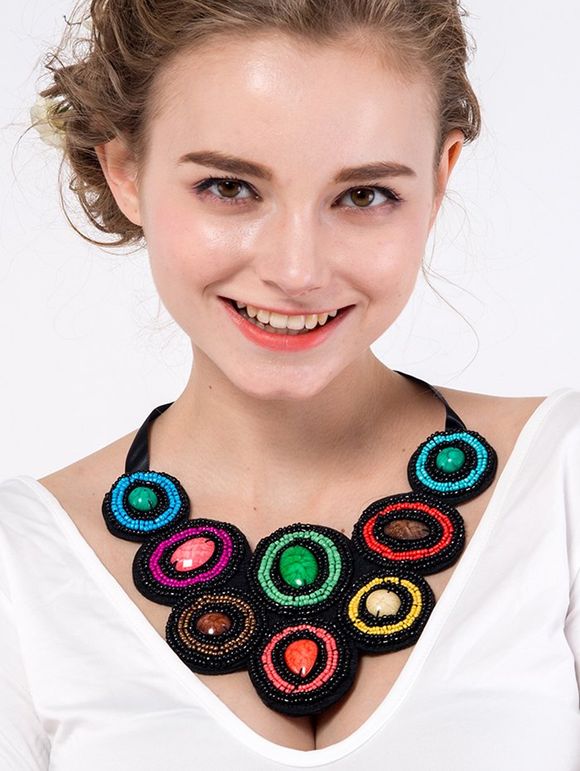 Élégant Faux Gemstone Collier de perles - multicolore 