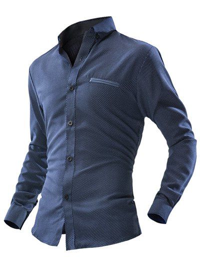 

Polka Dot Double Welt Breast Pocket Long Sleeve Men's Button-Down Shirt, Cadetblue
