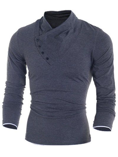 

Side Button Surplice Long Sleeve Men's T-Shirt, Deep gray