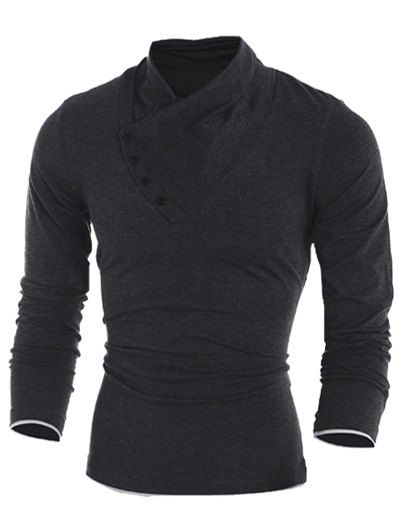 

Side Button Surplice Long Sleeve Men's T-Shirt, Black