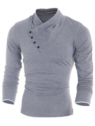 

Side Button Surplice Long Sleeve Men's T-Shirt, Light gray