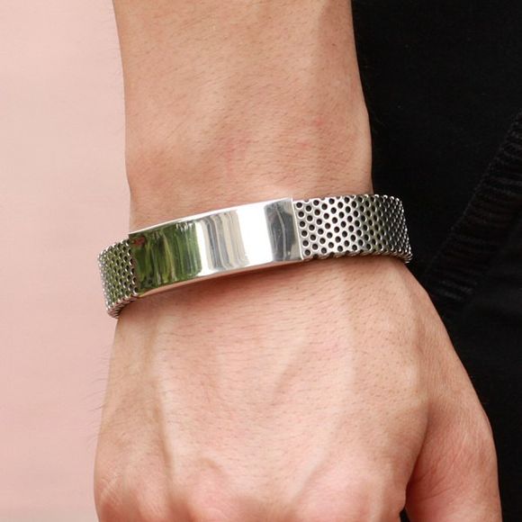 Fashion Cut Out Solide Couleur Argenté Bracelet poli pour les hommes - Argent 