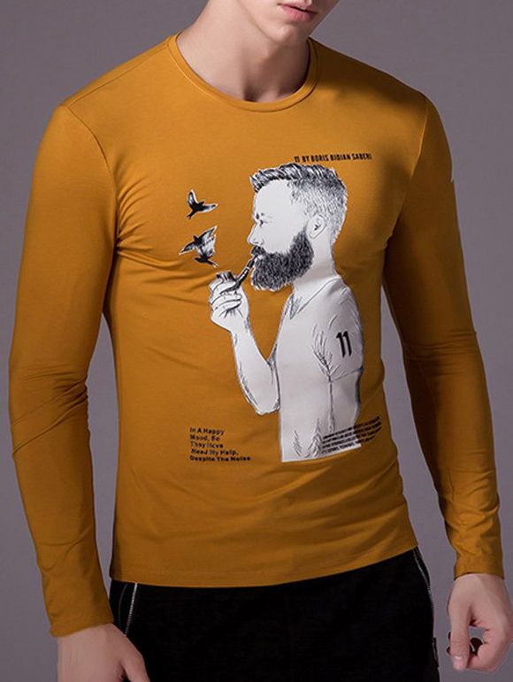 Round Neck Cartoon Figure Print Long Sleeve Men's T-Shirt - Curcumae 3XL