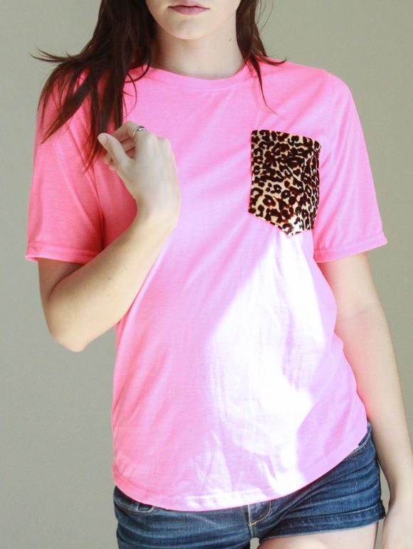 Casual Short Sleeve Round Neck Leopard Print Women's T-Shirt - Tangerine S