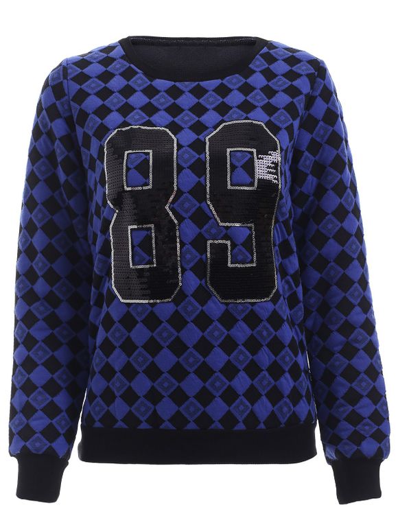 s 'Sweatshirt Trendy Sequin Agrémentée motif géométrique Femmes - Bleu XL