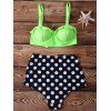 Spaghetti Haute Polka Dot Waisted Imprimer Strap deux pièces maillot de bain pour les femmes - néon Verte XL