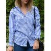 Casual Shirt Collar Striped Long Sleeve Women's Blouse - Bleu et Blanc S
