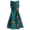 Retro Elegant Round Neck Sleeveless Floral Print Flared Women's Dress - Vert L