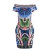 African Tribal Style Off-The-Shoulder Colorful Bodycon Printed Dress For Women - multicolore L
