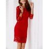 Chic Round Collar 3/4 Sleeve Cut Out Women's Lace Dress - Rouge S