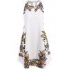 Casual Bohemian Style Women's Scoop Neck Floral Print Lace-Up Asymmetrical Dress - Blanc M