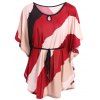 Loose-Fitting Bat Sleeve Striped Plus Size T-Shirt Women 's - Rouge vineux XL