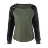 Chic Raglan Sleeve PU Patchwork Sweatshirt - Vert Armée L