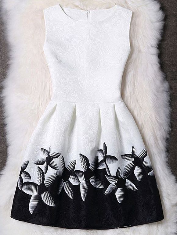 Robe Moulante Charmante Imprimée Sans Manches à Col Rond Pour Femme - Blanc XL