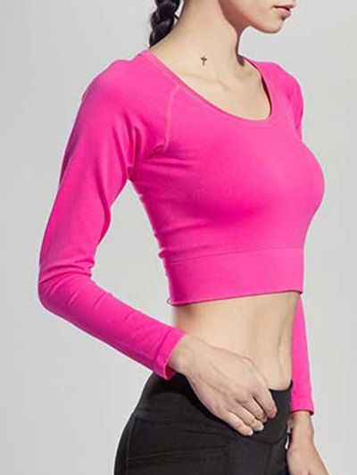 

Scoop Neck Long Sleeve Crop Top, Rose red