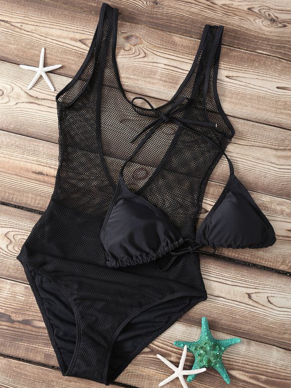 Séduisante évider Noir Deux femmes Piece Swimsuit  's - Noir XL