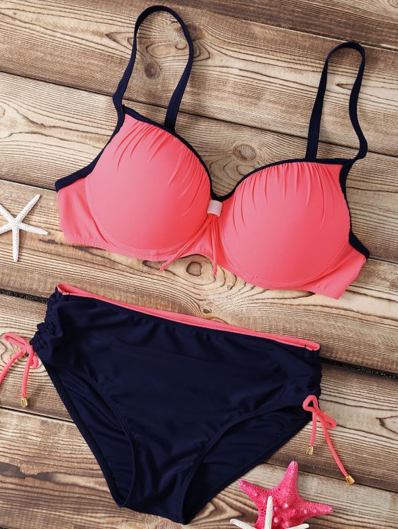 s 'Bikini Set Trendy Spaghetti Strap Push Up Hit Couleur Femmes - Pastèque Rouge 7XL