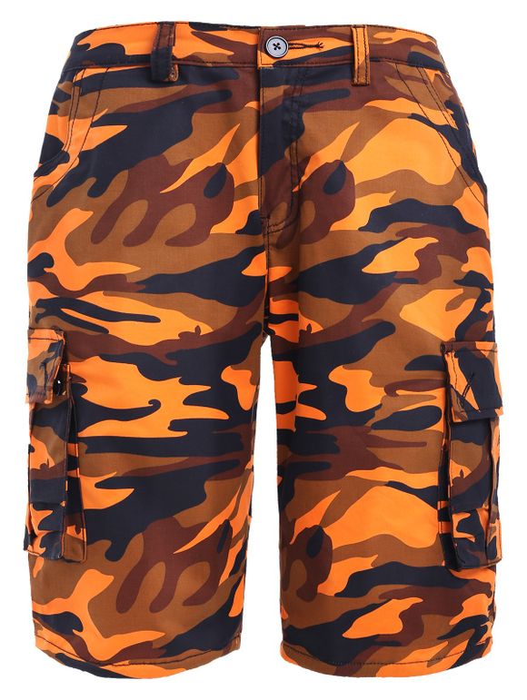 Camo Imprimer Jambe droite Zipper Fly poches Shorts d 'Design Hommes - Orange XL