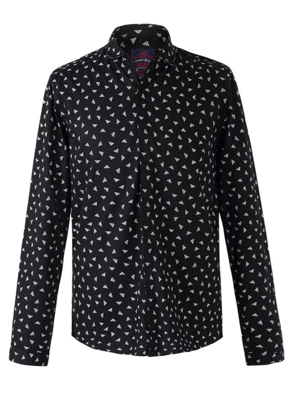 Stylish Tiny Geometries Print Long Sleeves Shirt For Men - Noir 2XL