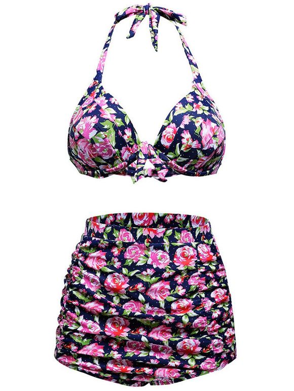 Floral Imprimer élégant taille haute Halter Bikini Set - multicolore 4XL