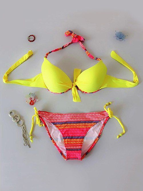

Fashionable Bowknot Printed Bikini Set For Women, Yellow