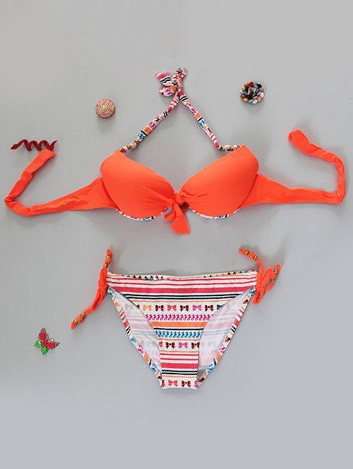 

Fashionable Bowknot Printed Bikini Suit For Women, Jacinth