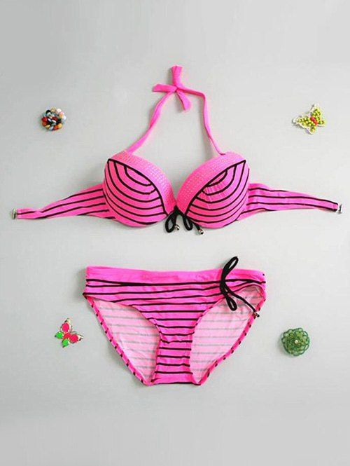 Striped Chic perlé Ensemble bikini pour les femmes - Rose de Pêches S