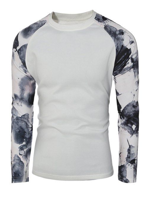 Splash-Ink Imprimé ras du cou à manches raglan Men 's Sweatshirt - Blanc L