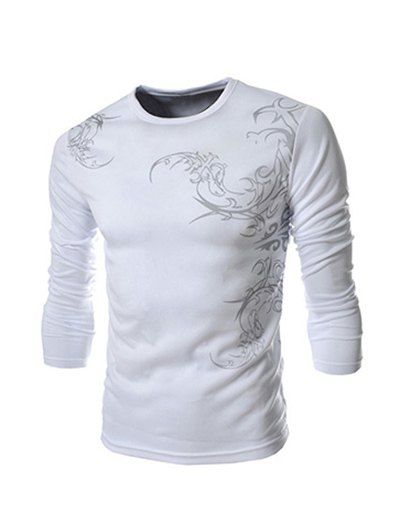 T-shirt col rond Style de tatouage Chinoiserie Imprimer manches longues hommes  's - Blanc 2XL