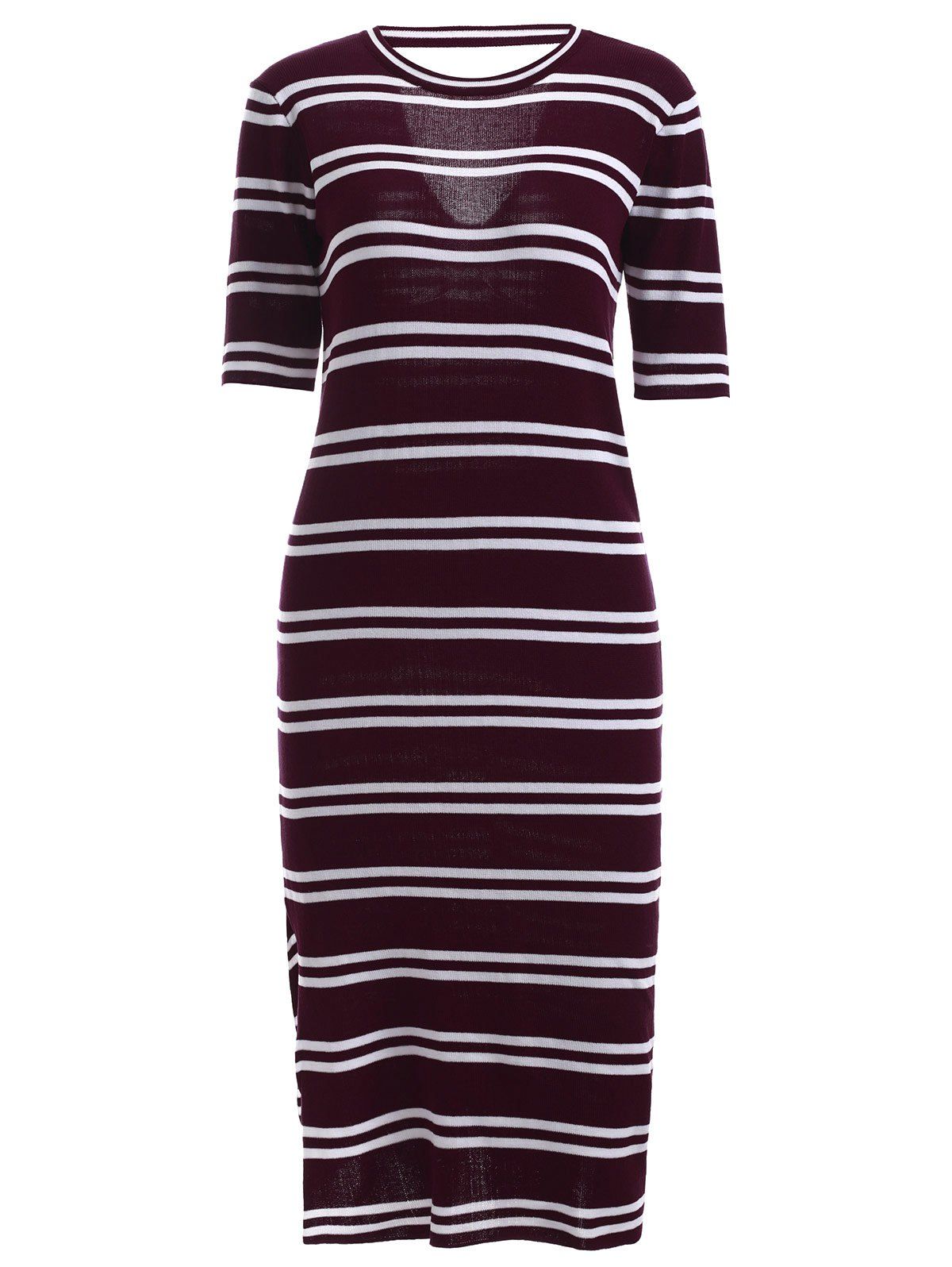 

Stylish Round Neck Striped Cut Out Women's Dress, Stripe