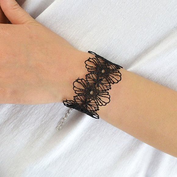Bracelet en Dentelle Crochet Floral - Noir 