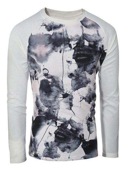 Ras du cou à manches raglan Splash-Ink Imprimé Men 's Sweatshirt - Blanc XL