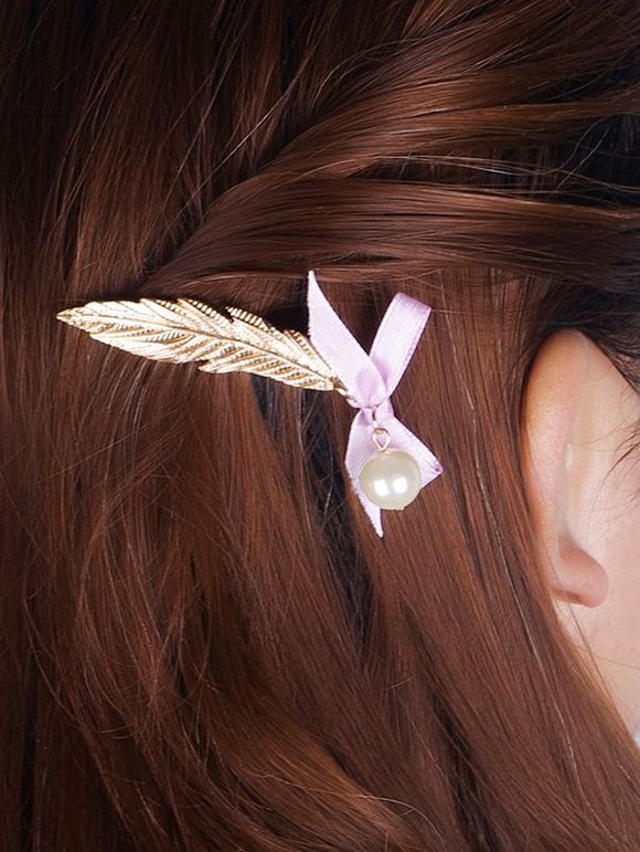 Superbe perle de Faux Feather bowknot Hairpin - d'or 