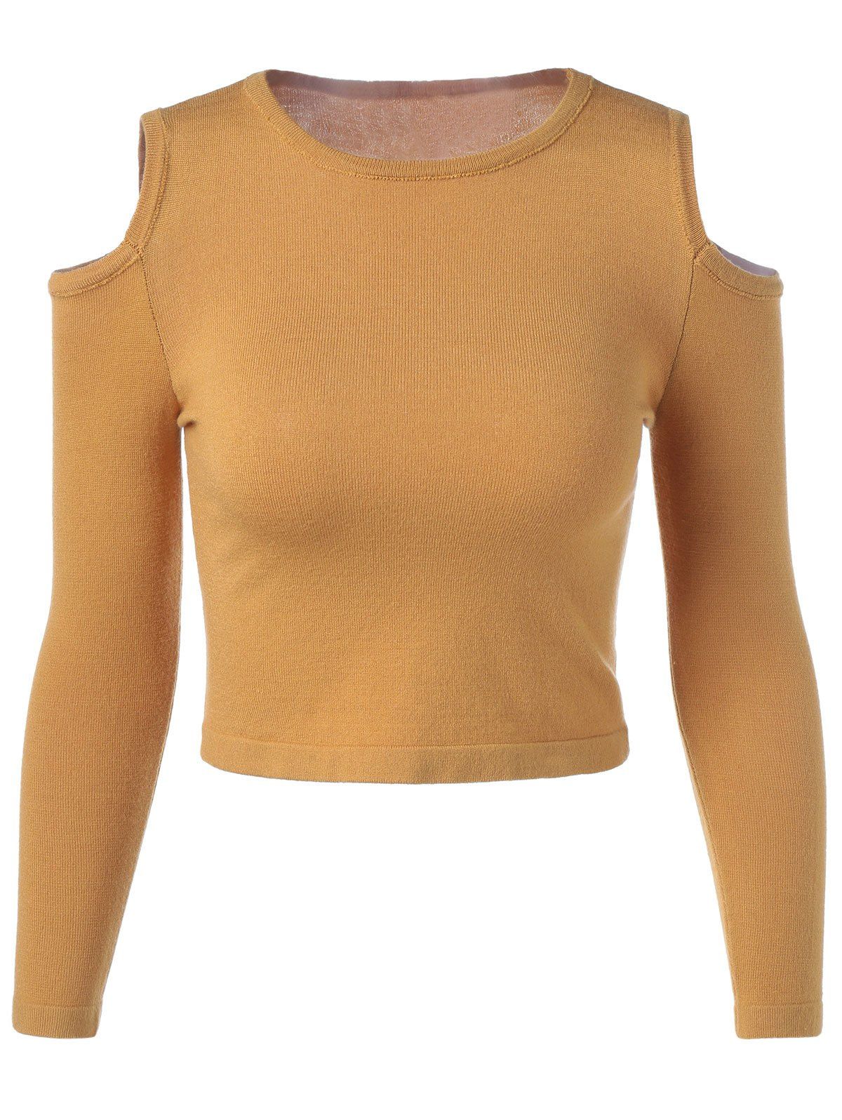 

Cut Out Long Sleeve Pure Color Sweater, Yellow
