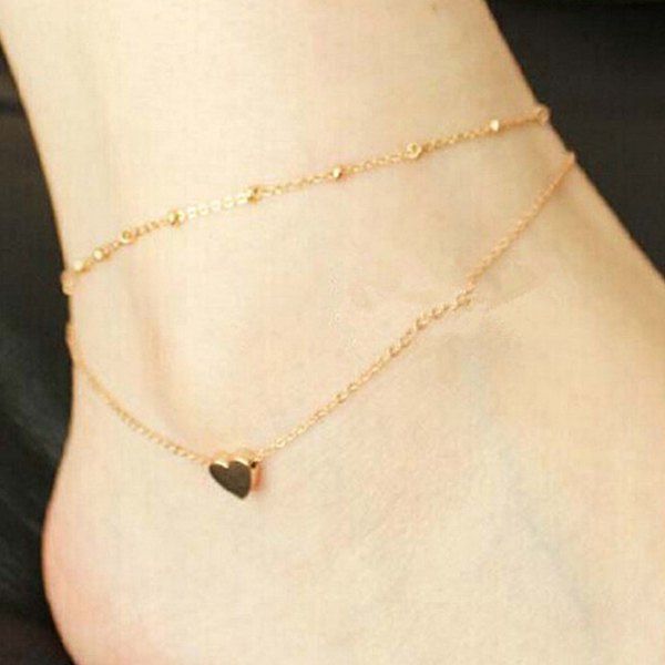 

Heart Gold Plated Layered Charm Anklet, Golden