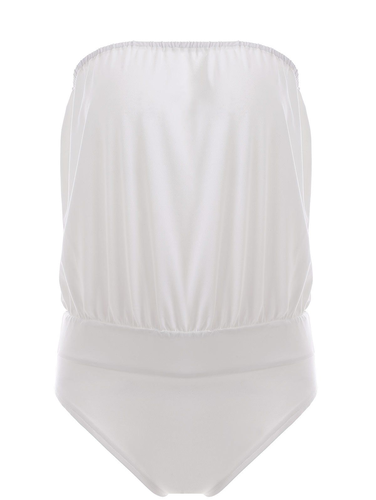 

Trendy Strapless Solid Color Splicing Women's Swimwear, White